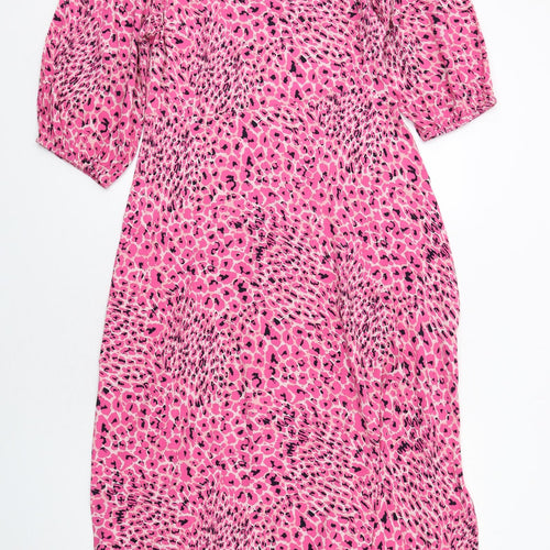 Marks and Spencer Womens Pink Animal Print Viscose Maxi Size 12 Round Neck Zip - Leopard pattern