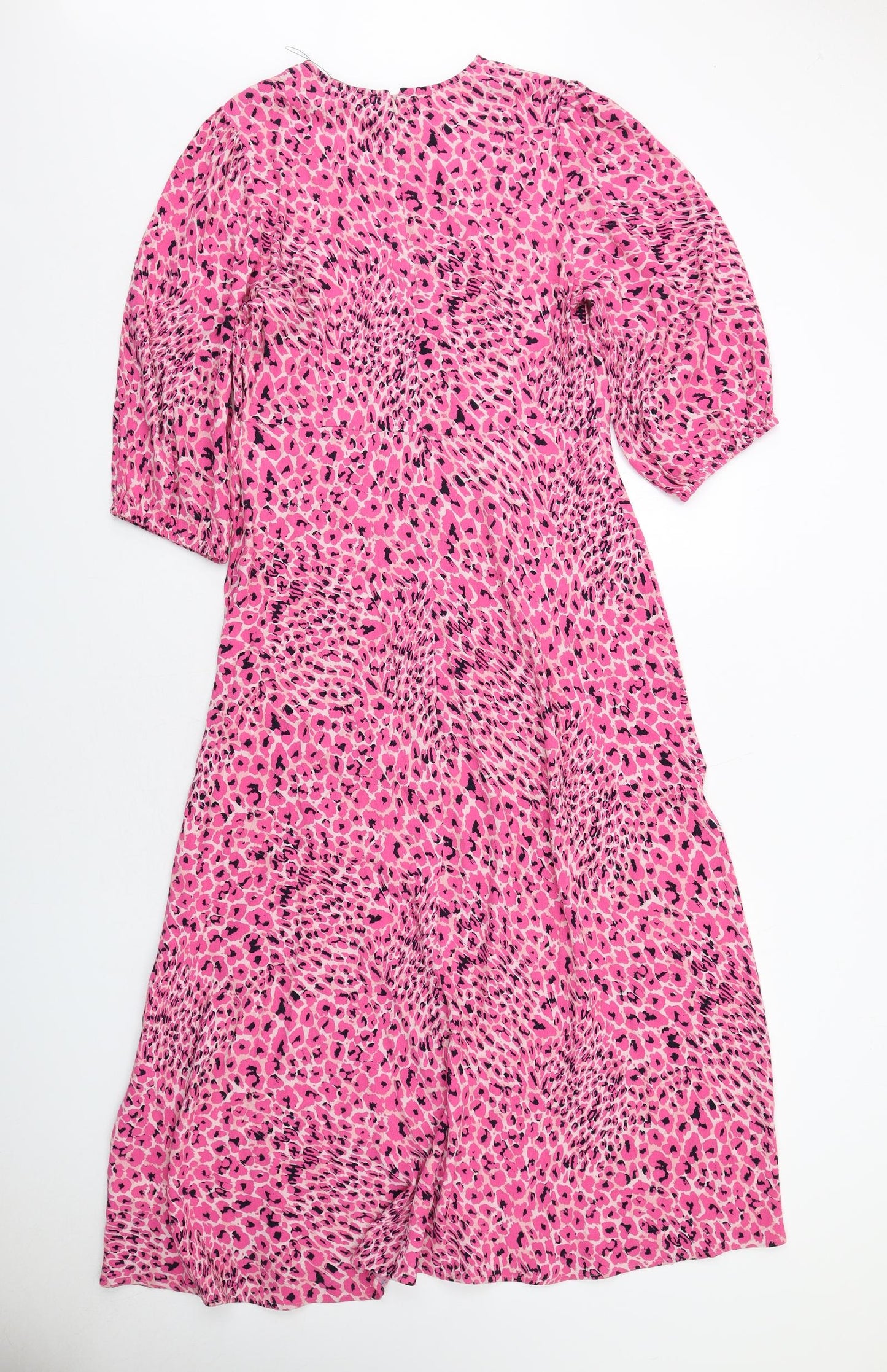 Marks and Spencer Womens Pink Animal Print Viscose Maxi Size 12 Round Neck Zip - Leopard pattern
