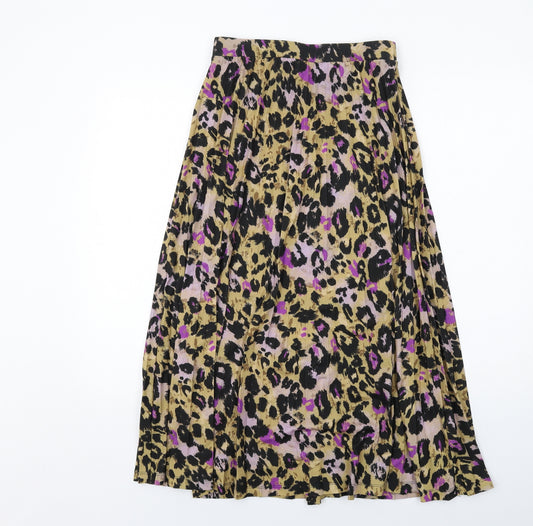 Marks and Spencer Womens Multicoloured Animal Print Polyester Pleated Skirt Size 8 - Leopard pattern
