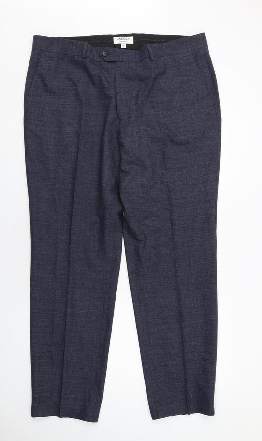 Jaeger Mens Blue Wool Chino Trousers Size 42 in Regular Zip