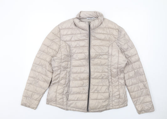 Classic Womens Beige Quilted Jacket Size 18 Zip
