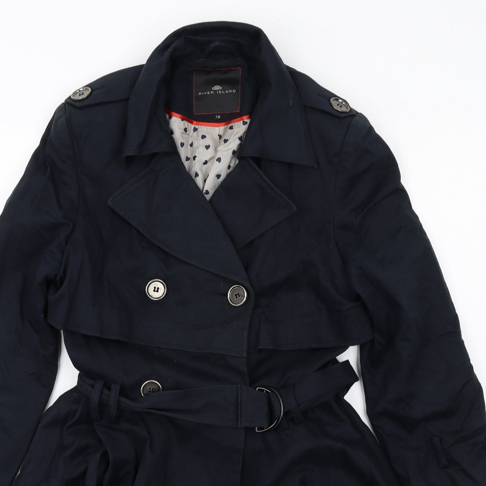 River Island Womens Black Trench Coat Coat Size 12 Button