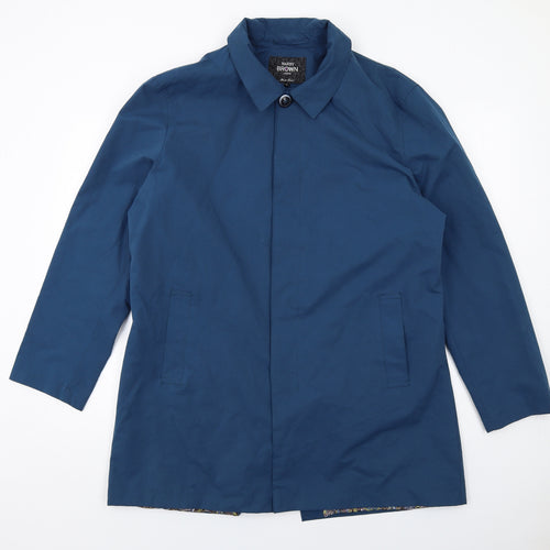 Harry Brown Mens Blue Overcoat Coat Size L Button