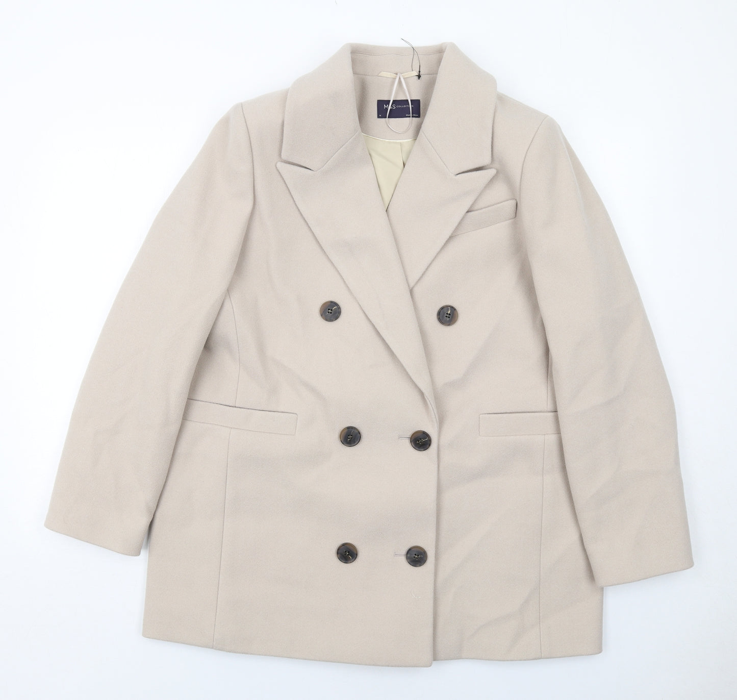 Marks and Spencer Womens Beige Pea Coat Coat Size 16 Button
