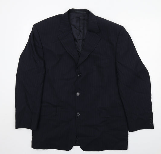 Pierre Cardin Mens Blue Striped Wool Jacket Suit Jacket Size 44 Regular