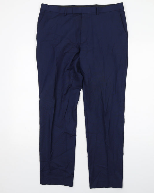 Marks and Spencer Mens Blue Polyester Dress Pants Trousers Size 36 in L31 in Regular Zip