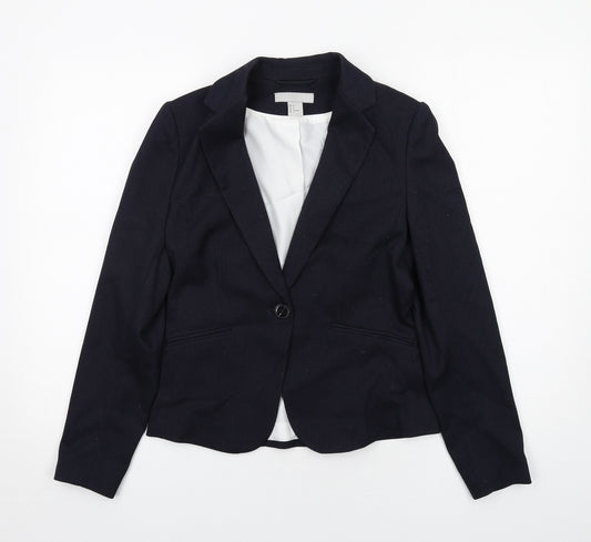 H&M Womens Blue Polyester Jacket Suit Jacket Size 8