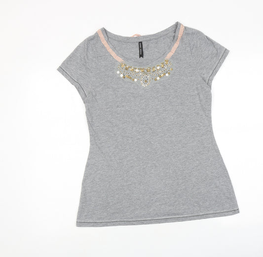Marks and Spencer Womens Grey Cotton Basic T-Shirt Size 14 Round Neck