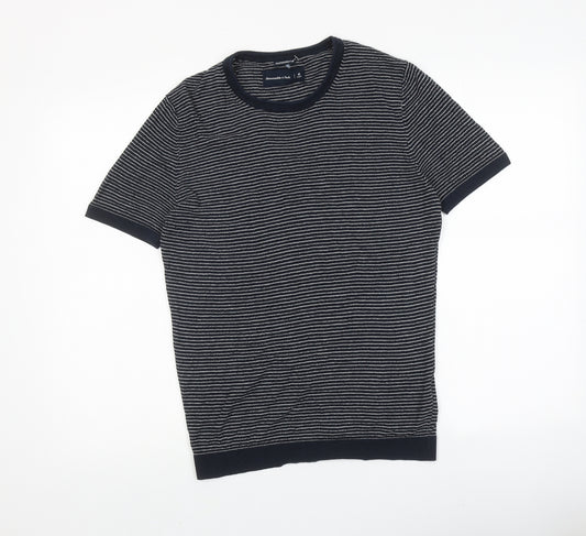 Abercrombie & Fitch Mens Blue Striped Cotton T-Shirt Size M Round Neck