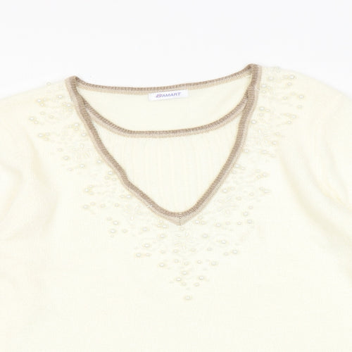 Damart Womens Ivory Round Neck Acrylic Pullover Jumper Size 10 - Size 10-12