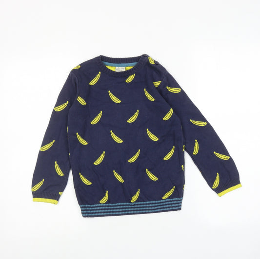 Frugl Boys Blue Crew Neck Geometric 100% Cotton Pullover Jumper Size 6-7 Years Pullover - Banana Print