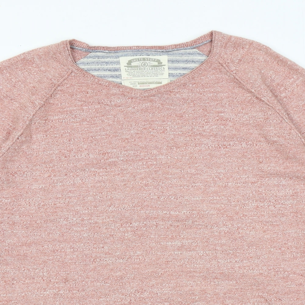 White Stuff Mens Pink Round Neck Cotton Pullover Jumper Size M Long Sleeve