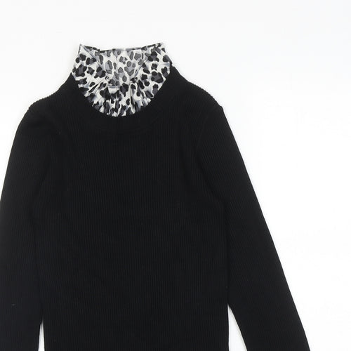 New Look Womens Black Animal Print Viscose Basic Blouse Size 10 Collared - Leopard Print