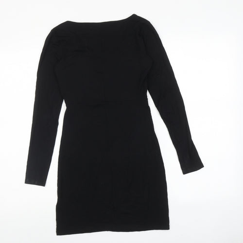Topshop Womens Black Viscose T-Shirt Dress Size 8 V-Neck Pullover