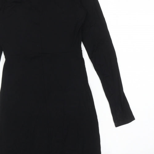 Topshop Womens Black Viscose T-Shirt Dress Size 8 V-Neck Pullover