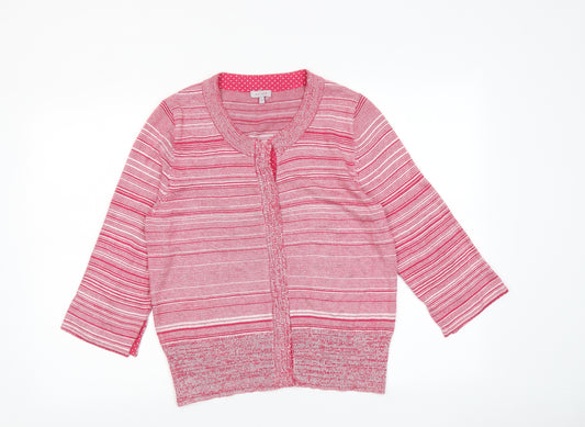 Per Una Womens Pink Round Neck Striped Viscose Cardigan Jumper Size 14