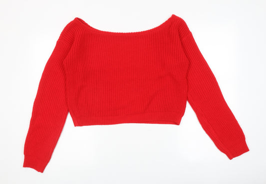 PRETTYLITTLETHING Womens Red Boat Neck Acrylic Pullover Jumper Size S - Size S-M