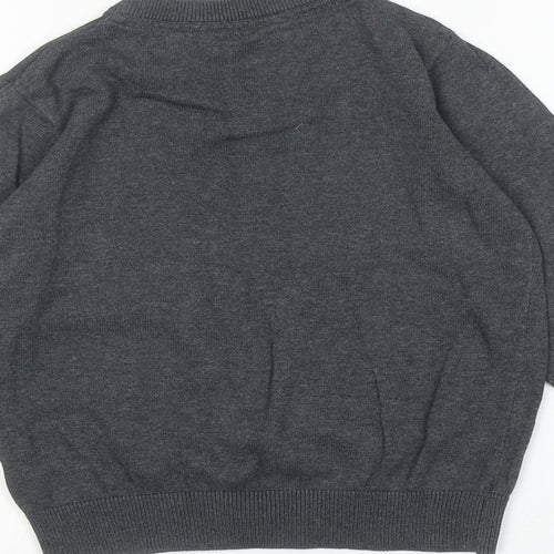 Marks and Spencer Boys Grey V-Neck 100% Cotton Pullover Jumper Size 5-6 Years Pullover