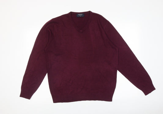 Bosideng Mens Purple V-Neck Cotton Pullover Jumper Size M Long Sleeve