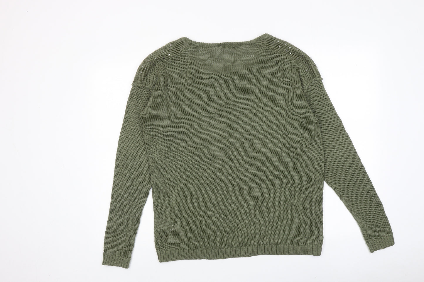 Fransa Womens Green Round Neck Acrylic Pullover Jumper Size M
