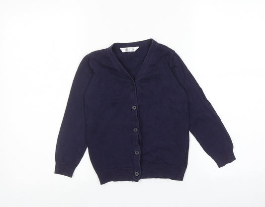 John Lewis Girls Blue V-Neck 100% Cotton Cardigan Jumper Size 5-6 Years Button