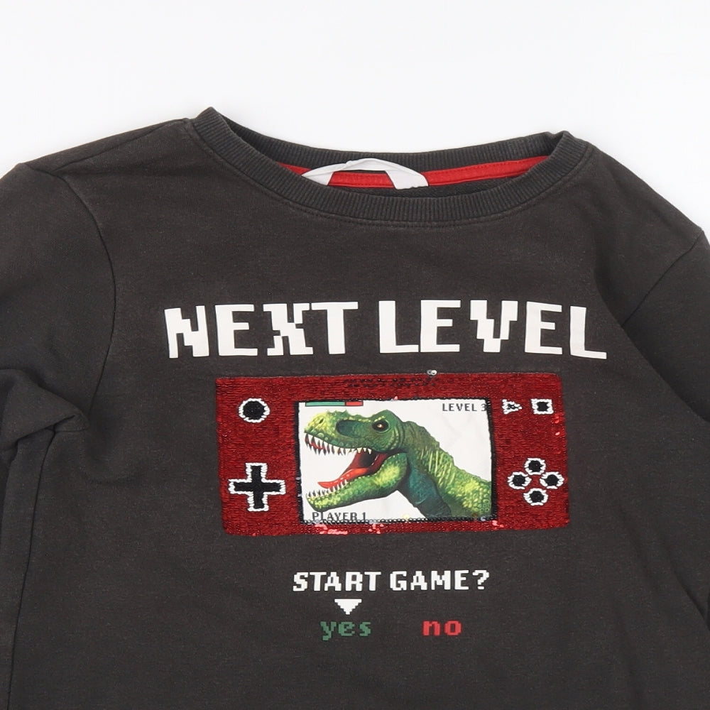 H&M Boys Brown Cotton Pullover Sweatshirt Size 8-9 Years Pullover - Dinosaur Game