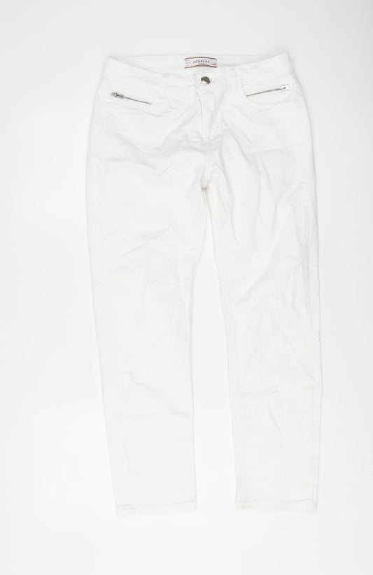 Wallis Womens White Cotton Straight Jeans Size 12 L25 in Regular Button
