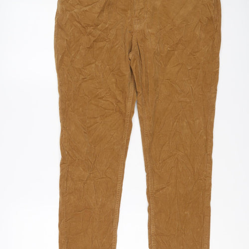 Marks and Spencer Womens Brown Cotton Trousers Size 14 L26 in Regular Button