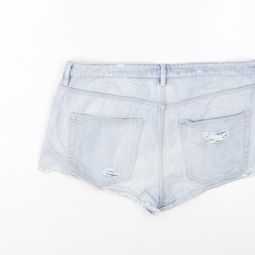 H&M Womens Blue Cotton Cut-Off Shorts Size 14 L3 in Regular Button - Distressed look