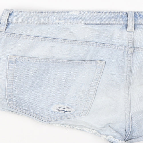 H&M Womens Blue Cotton Cut-Off Shorts Size 14 L3 in Regular Button - Distressed look