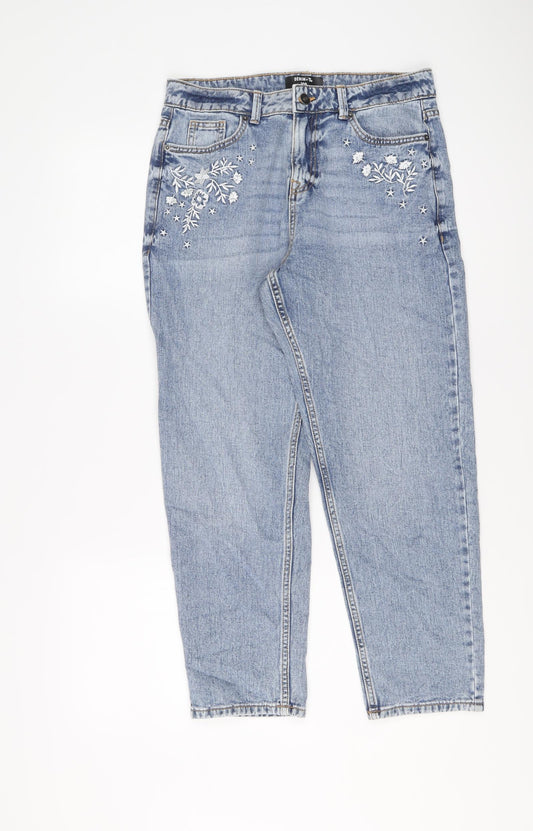 TU Womens Blue Cotton Straight Jeans Size 10 L25 in Regular Button - Flower detail