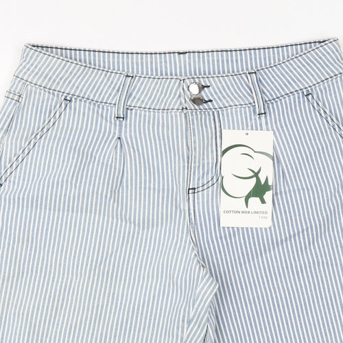 Cotton Web Limited Womens Blue Striped Cotton Bermuda Shorts Size 12 L14 in Regular Button