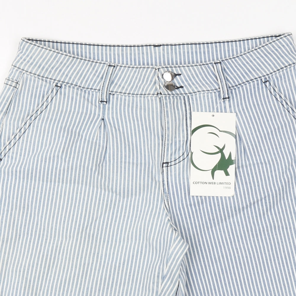 Cotton Web Limited Womens Blue Striped Cotton Bermuda Shorts Size 12 L14 in Regular Button