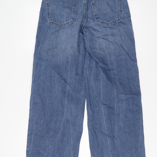 Marks and Spencer Womens Blue Cotton Wide-Leg Jeans Size 8 L27 in Regular Button