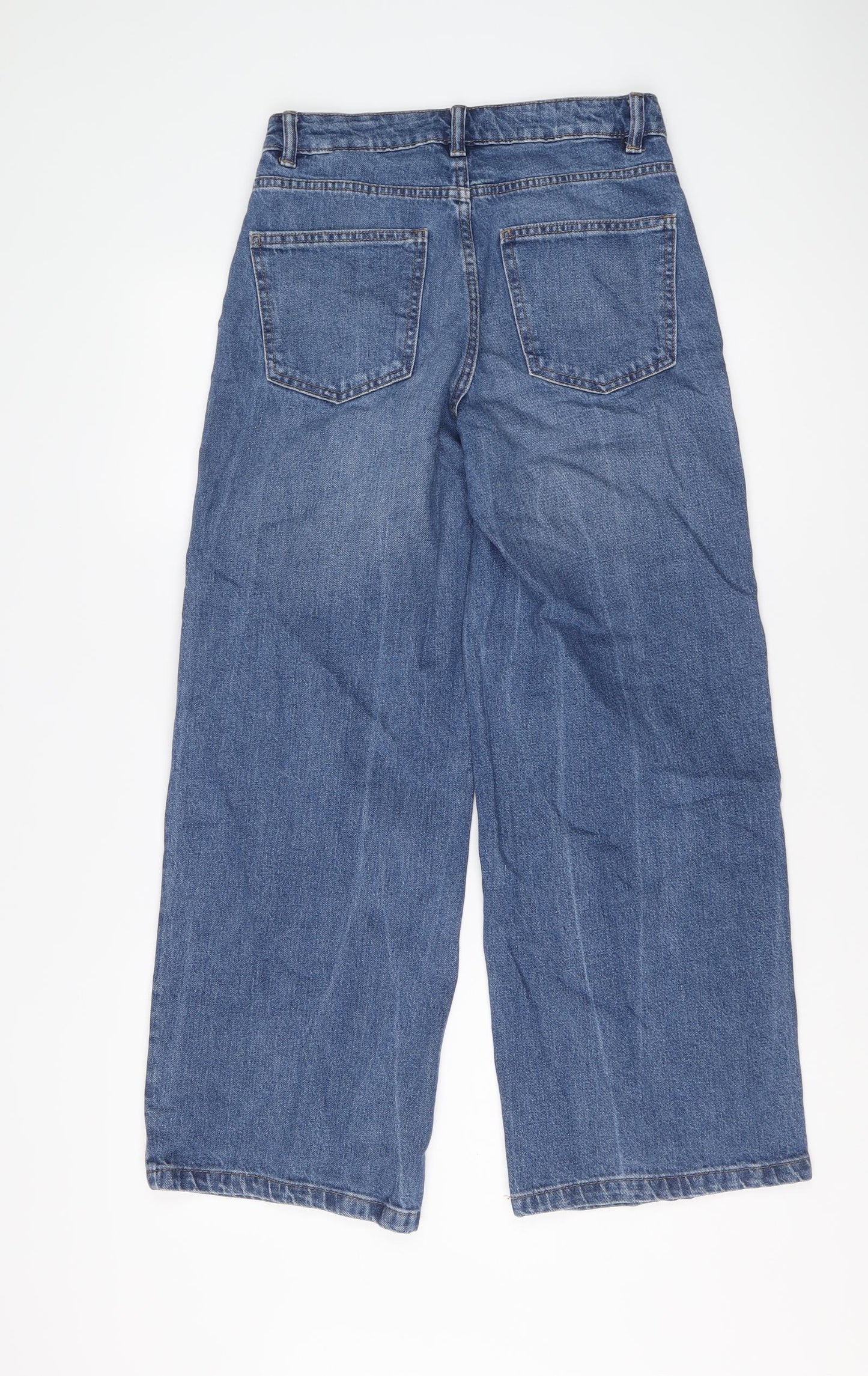 Marks and Spencer Womens Blue Cotton Wide-Leg Jeans Size 8 L27 in Regular Button
