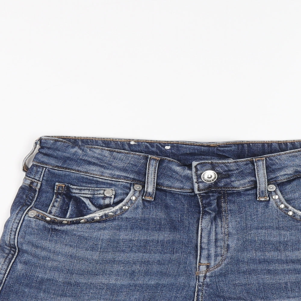 H&M Womens Blue Cotton Hot Pants Shorts Size 8 L4 in Regular Button