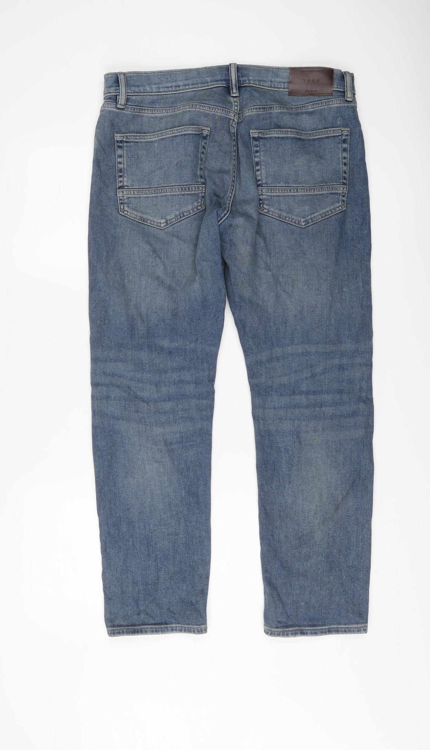 Marks and Spencer Mens Blue Cotton Straight Jeans Size 32 in L29 in Slim Button