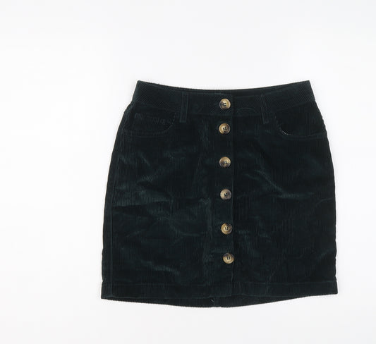 New Look Womens Green Cotton A-Line Skirt Size 10 Button