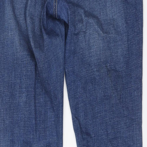 Stradivarius Womens Blue Cotton Flared Jeans Size 14 L30 in Regular Button - Frayed Hem