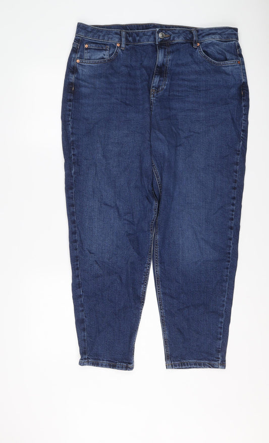 Marks and Spencer Womens Blue Cotton Tapered Jeans Size 18 L26 in Regular Button