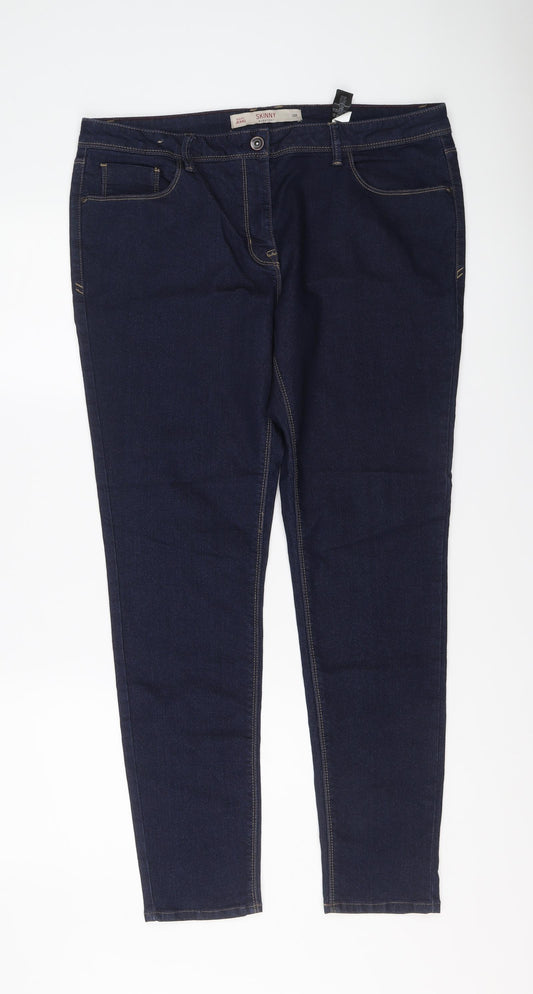 NEXT Womens Blue Cotton Skinny Jeans Size 18 L29 in Regular Button