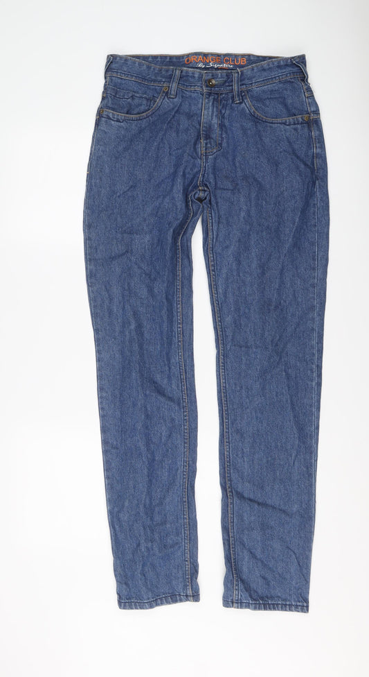 Signature Mens Blue Cotton Straight Jeans Size 32 in L32 in Regular Button
