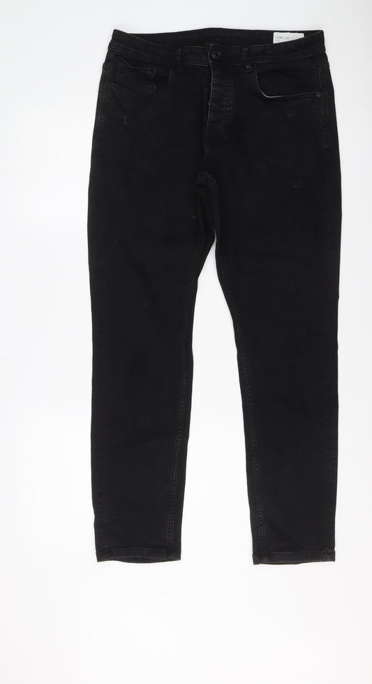 Denim & Co. Mens Black Cotton Straight Jeans Size 36 in L30 in Regular Button