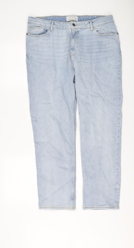 Fat Face Womens Blue Cotton Straight Jeans Size 16 L27 in Regular Button