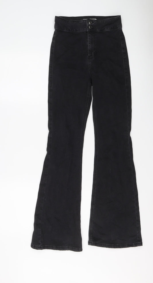 Topshop Womens Black Cotton Flared Jeans Size 28 in L30 in Regular Button
