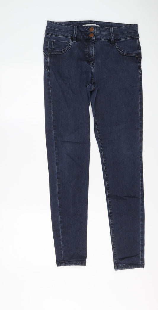 NEXT Womens Blue Cotton Skinny Jeans Size 14 L30 in Regular Button