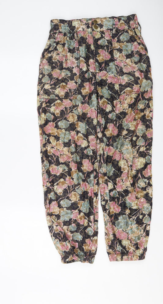 Anthropologie Womens Multicoloured Floral Cotton Trousers Size XS L26 in Regular Button