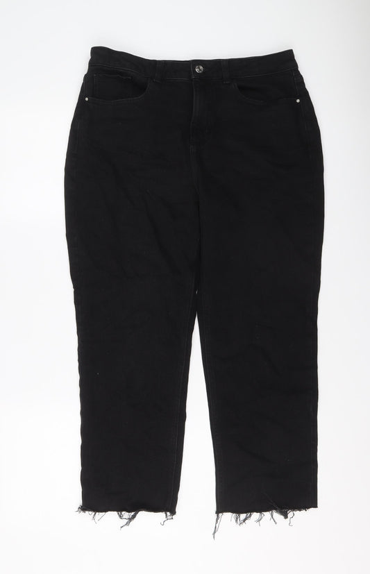 New Look Womens Black Cotton Cropped Jeans Size 14 L24 in Regular Button - Frayed Hem