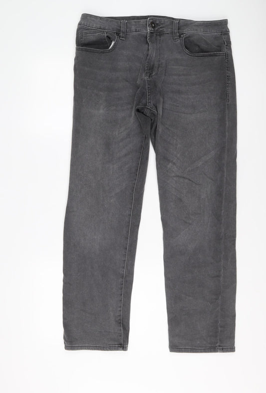 NEXT Mens Grey Cotton Straight Jeans Size 34 in L29 in Slim Button
