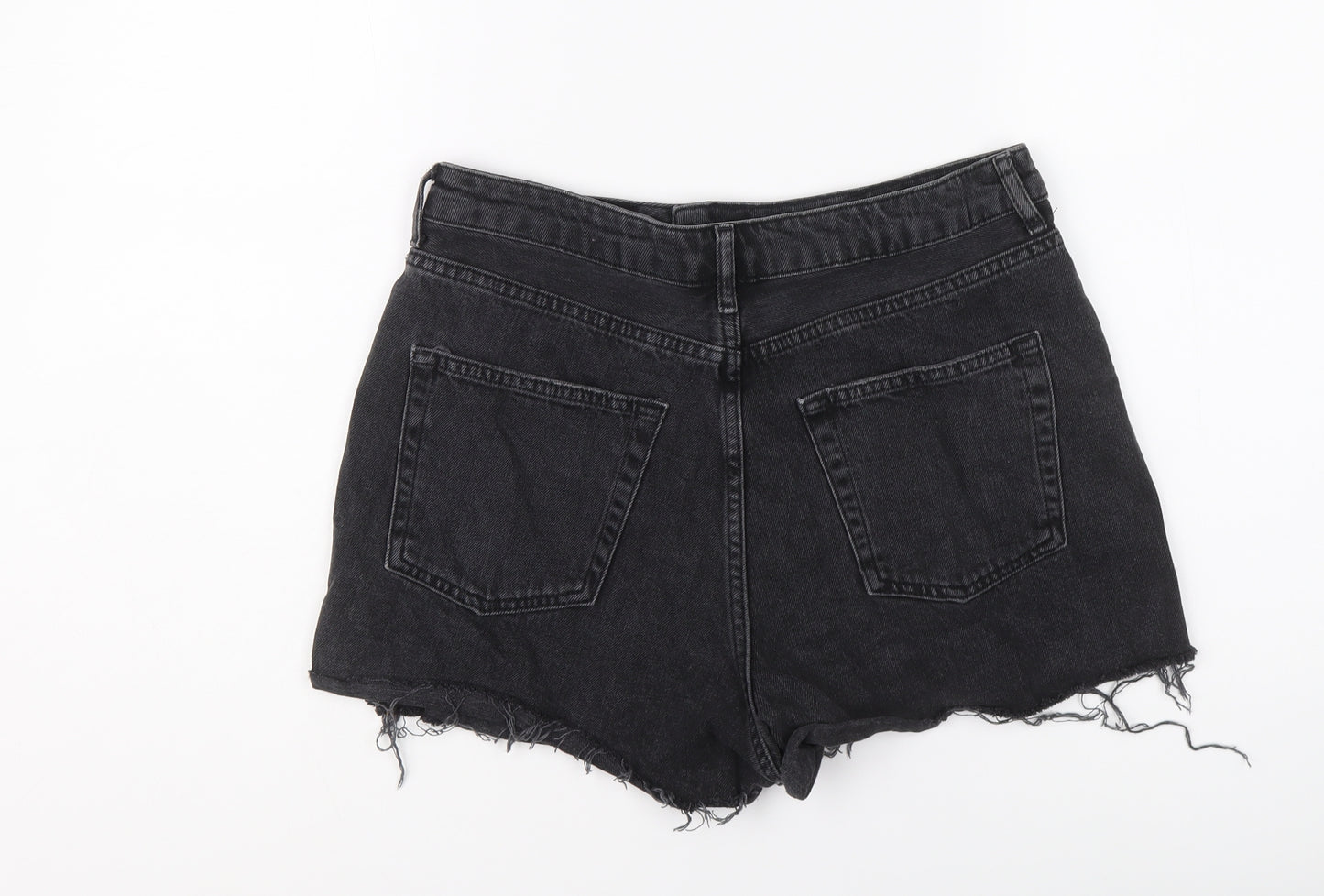 Topshop Womens Black Cotton Hot Pants Shorts Size 12 L3 in Regular Button - Distressed